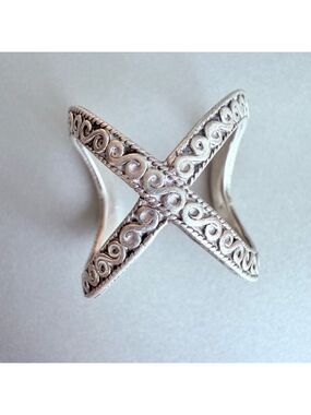 Samuel B Cross Over "X" Balinese Scroll Design Open Wrap Sterling Silver Ring